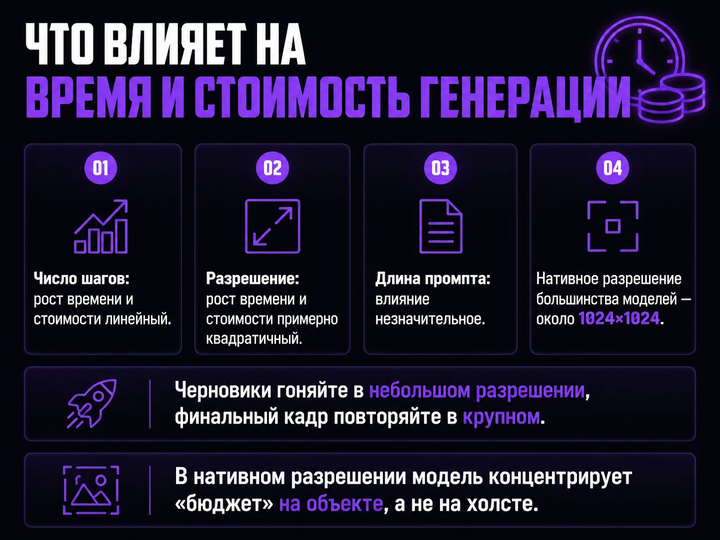 Схема: что влияет на время и стоимость генерации изображения