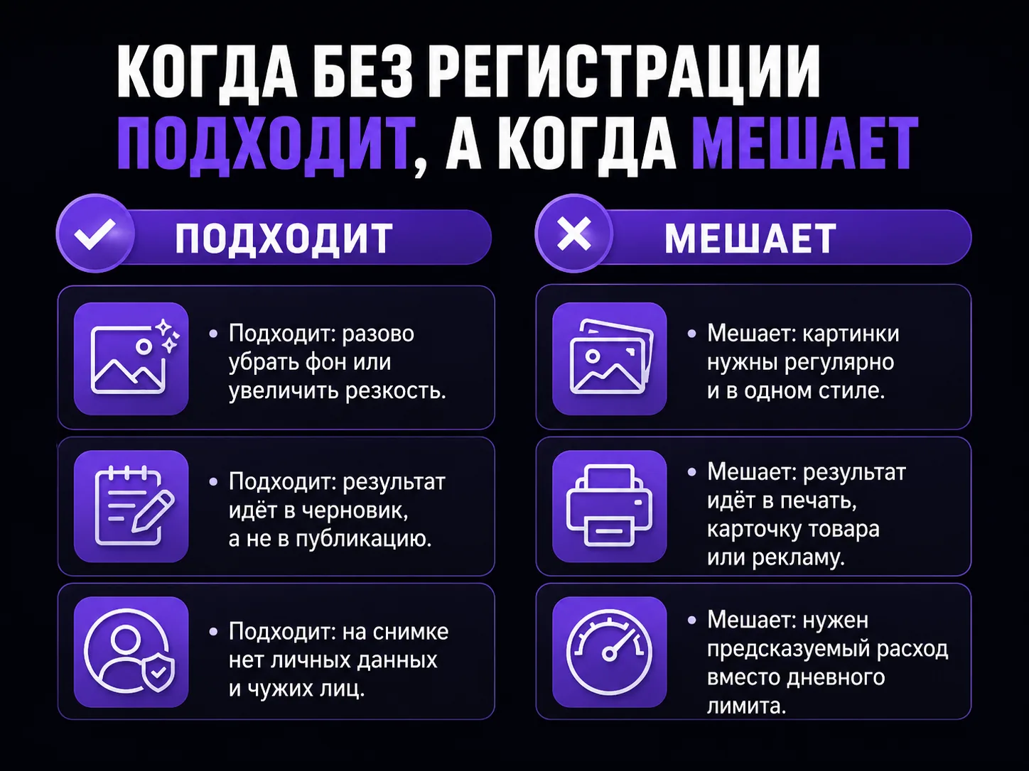 Сравнение сценариев: когда работа без регистрации подходит и когда мешает