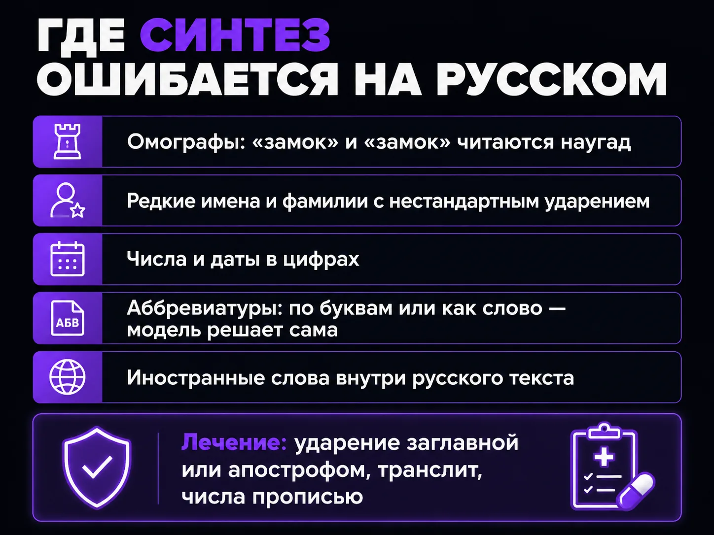 Список типичных ошибок синтеза речи на русском и способы их исправить