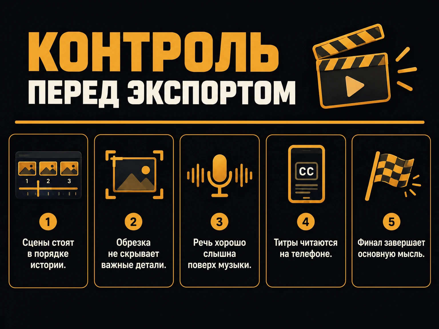 Проверки монтажа, звука и титров перед экспортом