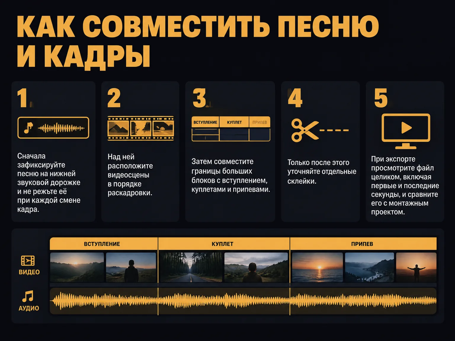 Последовательность синхронизации песни и видеосцен на монтажном таймлайне